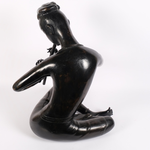 7 - A large cast hollow bronze study of a snake charmer, H57cm