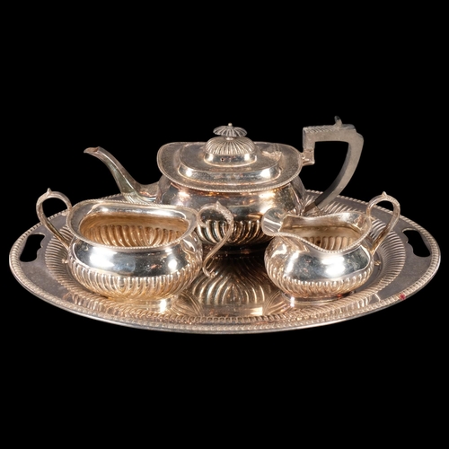 524 - A silver plated 4-piece tea set, including tea tray, 46cm