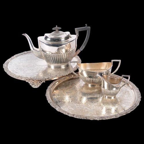 529 - Various silver plate, including 2 salvers and a 3-piece tea set