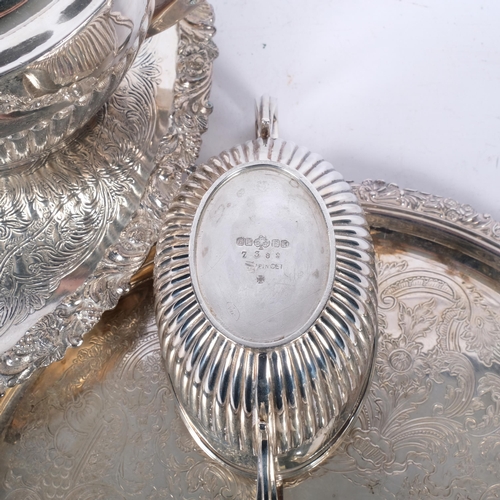 529 - Various silver plate, including 2 salvers and a 3-piece tea set