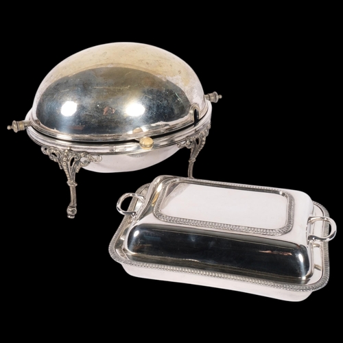 531 - An Antique silver plated roll-over bacon dish, and a silver plated entree dish (2)