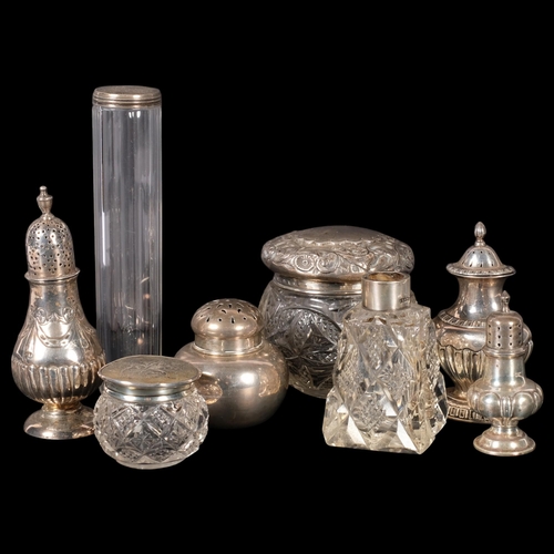 533 - Various silver, including Nathan & Hayes baluster pepperette, late Victorian pot pourri jar and cove... 