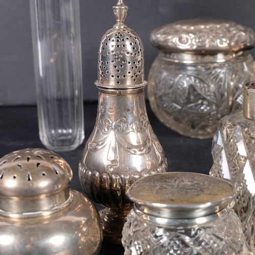 533 - Various silver, including Nathan & Hayes baluster pepperette, late Victorian pot pourri jar and cove... 