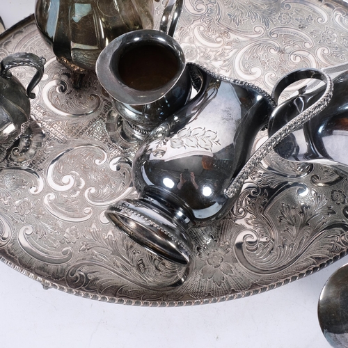 536 - Various silver plate, including trophy goblet, sauce boat, 2-handled tea tray, etc