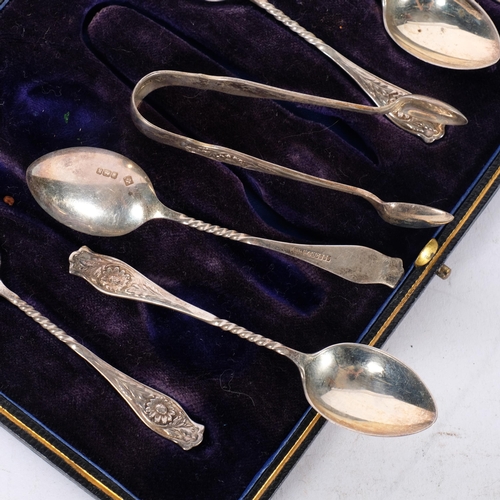 540 - A cased set of 6 Edwardian silver coffee spoons and matching sugar tongs, Martin, Hall & Co, Sheffie... 