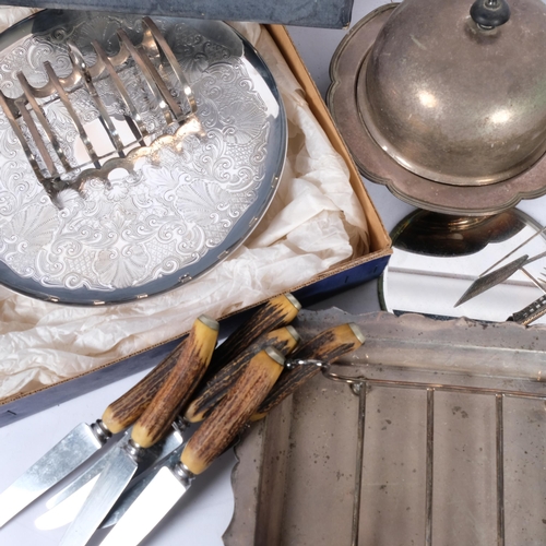 548 - Various silver plate, including boxed Mappin & Webb cake stand, cruet stand, etc