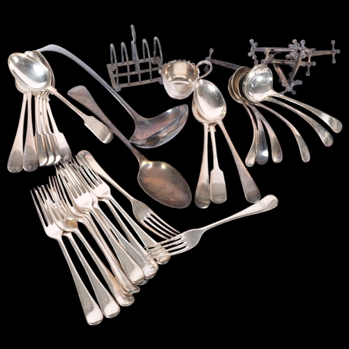 549 - Various silver plate, including punch ladle, flatware, knife rests, etc