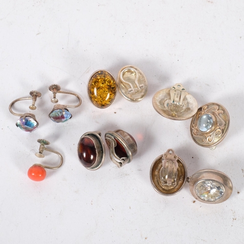 567 - Various silver gem set earrings, including amber and cubic zirconia