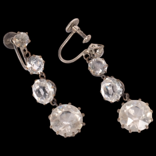 568 - A pair of Antique unmarked silver paste drop earrings, with screw-back fittings, 5.7g