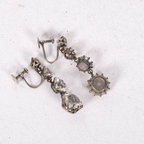 568 - A pair of Antique unmarked silver paste drop earrings, with screw-back fittings, 5.7g