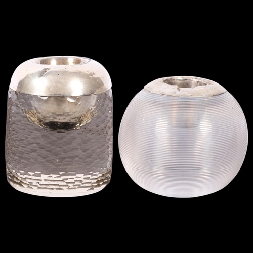 592 - 2 Art Deco silver-mounted glass match strikers, including beehive example, 7.5cm (2)