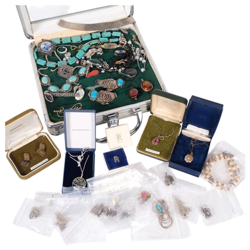 597 - A quantity of silver jewellery, including Thomas Sabo Charm Club bracelet, Rolls Royce lapel badge, ... 