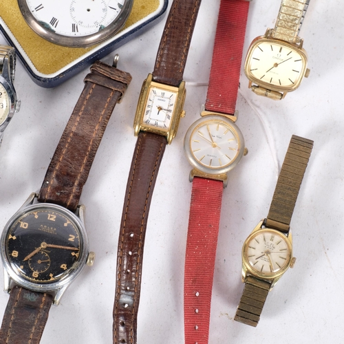 598 - Various watches, including Arlea, Omega Geneve, gunmetal pocket watch, etc