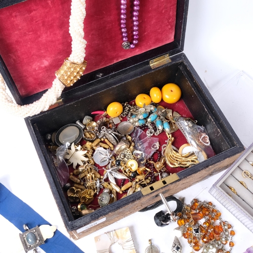 599 - Various silver and costume jewellery, including gold plated hoop earrings, chain necklace, amulet pe... 