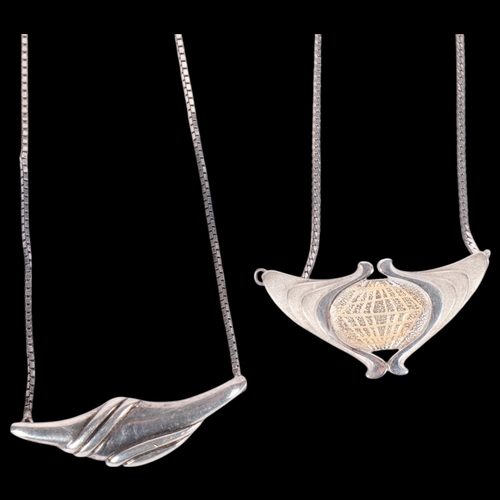 619 - JYTTE SONDERARGAARD - a sterling silver abstract design pendant necklace, and another similar pendan... 