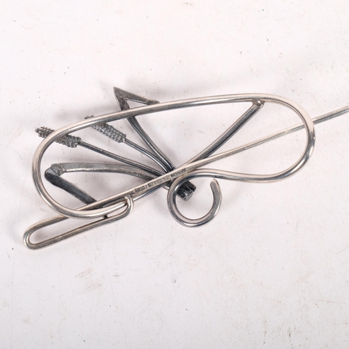 632 - GULD OG SOLV DESIGN - a Danish modernist sterling silver 'Bulrush' openwork hair clip, 80mm, 23.8g