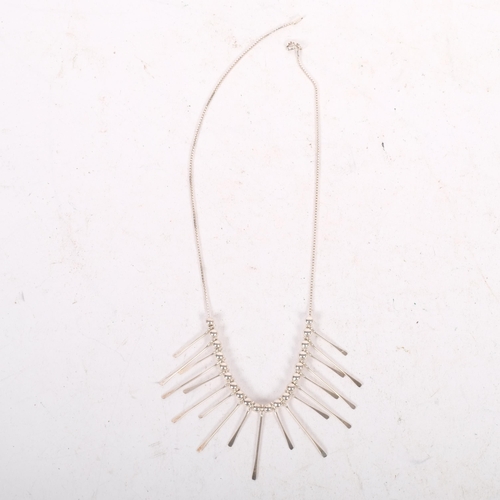 634 - A modernist sterling silver fringe necklace, with paddle and bead drops, 38cm, 9.3g