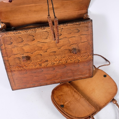 654 - A Vintage lizard-skin case with zip pocket interior, and similar shoulder bag, 21cm across