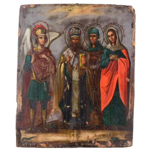 657 - A Russian painted wood icon, 34cm x 27cm