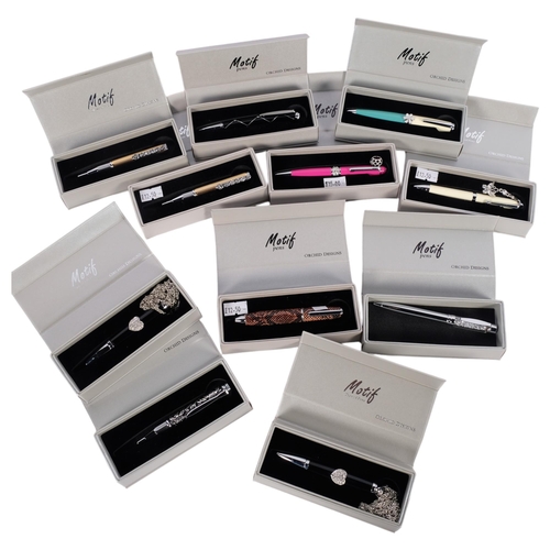 710 - 11 Motif ballpoint metal bodied pens, various designs and colours, all in original boxes