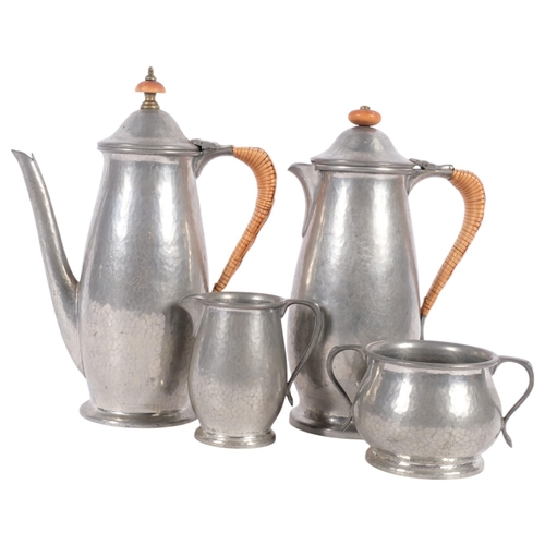 712 - Liberty Tudor coffee pot, H21.5cm, matching hot water jug, cream jug, and sugar bowl