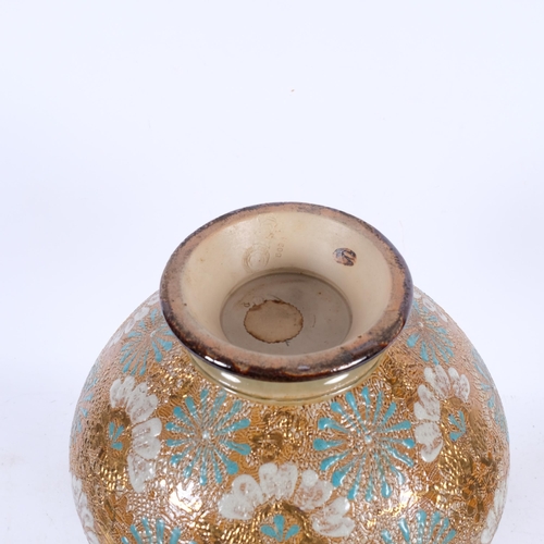 719 - A Royal Doulton stoneware vase, with painted and gilded floral design, 38cm