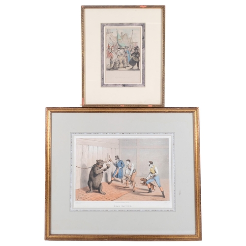 736 - Henry Alken, bear baiting, colour engraving, 1820, and F Fairholt, city trained bands, coloured engr... 