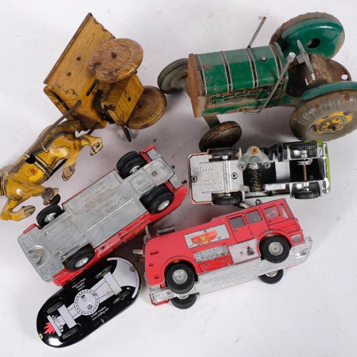 764 - 2 Dinky Toys Merryweather marquee fire tenders, a Dinky Toys Johnston road sweeper, a Vintage tinpla... 