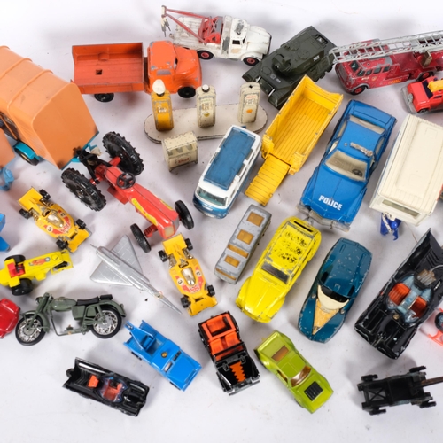 772 - A box of play-worn diecast cars, including The Batmobile, Lonestore truck, etc