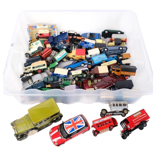 780 - A large collection of diecast trucks and cars (boxful)