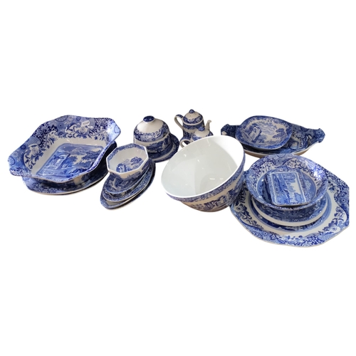 789 - A quantity of Spode Italian blue and white tableware, including fruit bowl, plates, a teapot design ... 