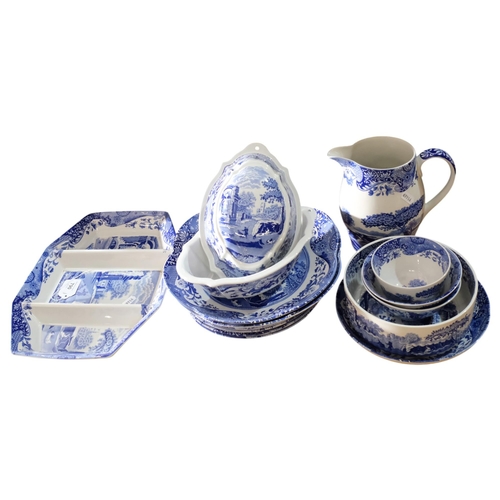 790 - A collection of Spode Italian pattern blue and white tableware, including a 3-section hors d'oeuvres... 