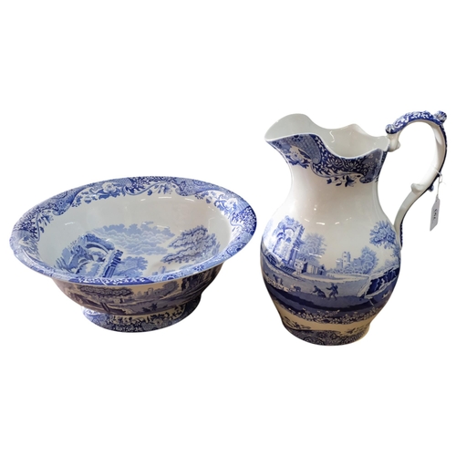 793 - A Spode Italian blue and white wash jug and bowl