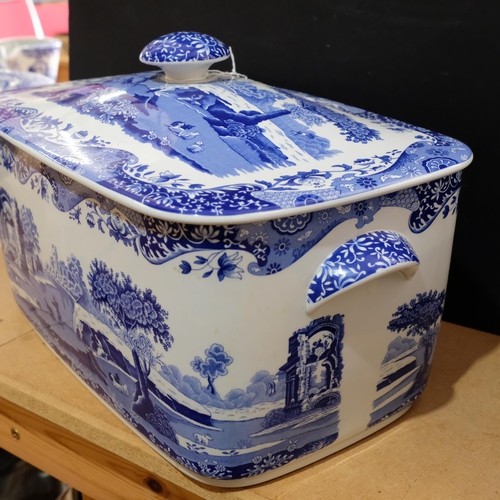 794 - A Spode Italian blue and white breadbin and cover, W40cm