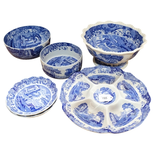 795 - A quantity of Spode Italian blue and white tableware, including a fruit bowl, hors d'oeuvres dish, e... 