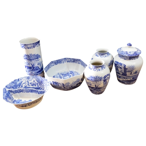 796 - A collection of Spode Italian blue and white tableware and vases, tallest 28.cm