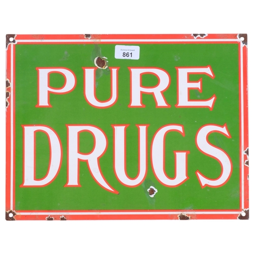 861 - A reproduction enamel Pure Drugs sign, 29cm x 37cm