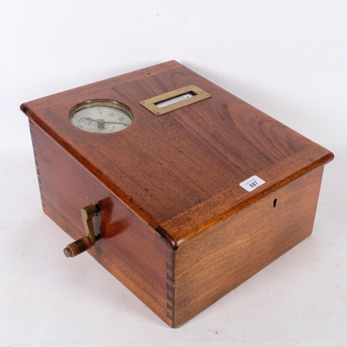 887 - Antique mahogany-cased Gledhill-Brook desk clipper time recorder, 35cm across