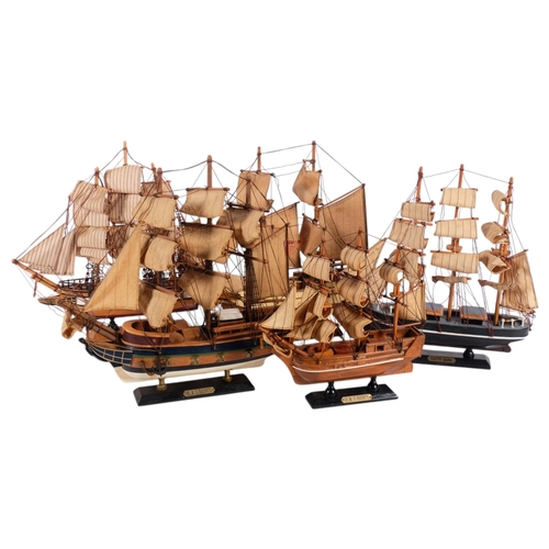 898 - 5 wooden model ships, including The Cutty Sark, H30cm, HMS Bounty, and Halifax