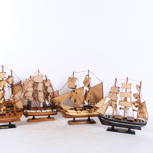 898 - 5 wooden model ships, including The Cutty Sark, H30cm, HMS Bounty, and Halifax