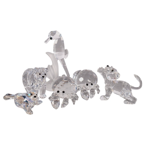 937 - SWAROVSKI - a group of 6 Swarovski animals, including 2 hermit crabs, seahorse, lion cub, bear cub, ... 