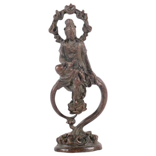 958 - A patinated bronze study of Kwan-Yin, H16.5cm