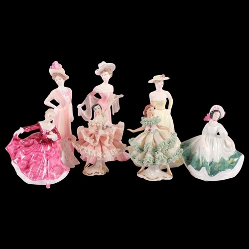 959 - A collection of porcelain figurines, including Coalport and Dresden and Royal Doulton (7)