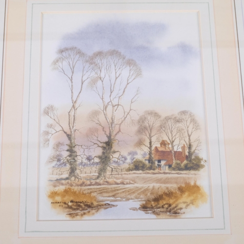 965 - Andrew Findlay, 5 original watercolours, countryside views, image 17cm x 12.5cm, 38cm x 33.5cm overa... 