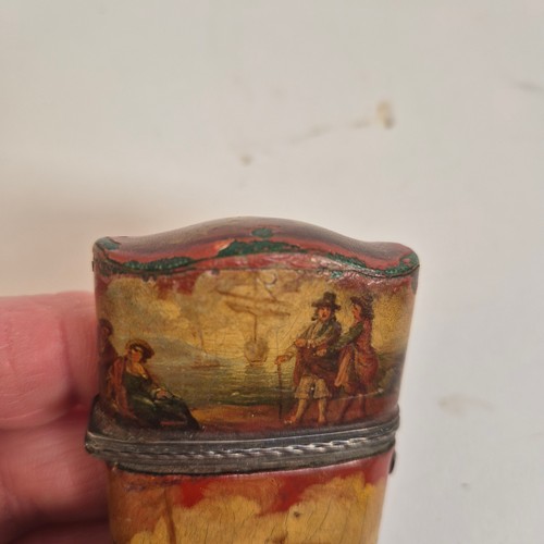 433 - A 19th century French Vernis Martin style lacquer sewing etui case, circa 1830, opening to reveal si... 