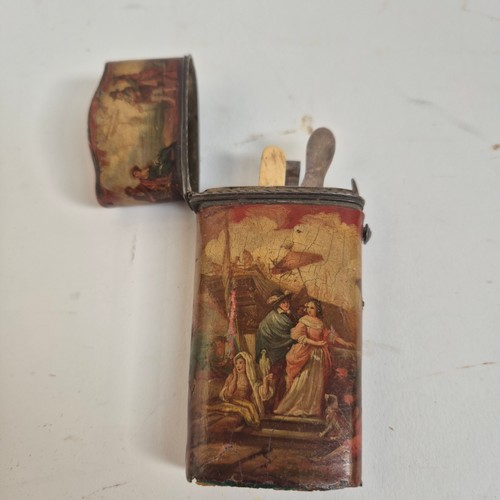 433 - A 19th century French Vernis Martin style lacquer sewing etui case, circa 1830, opening to reveal si... 