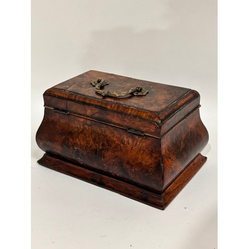 13 - A Georgian walnut caddy, with 3-sectional interior, ogee shaped form with brass swing handle, W24cm