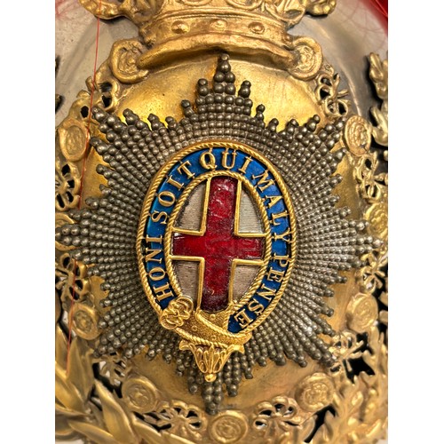 43 - A Household Cavalry Royal Horse Guards Officer's helmet, with red plume, applied brass laurel wreath... 