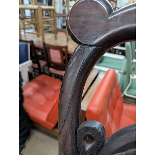 2043 - A 19th century Chinese rosewood moon-gazing chair, with marble panelled back.