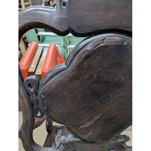 2043 - A 19th century Chinese rosewood moon-gazing chair, with marble panelled back.